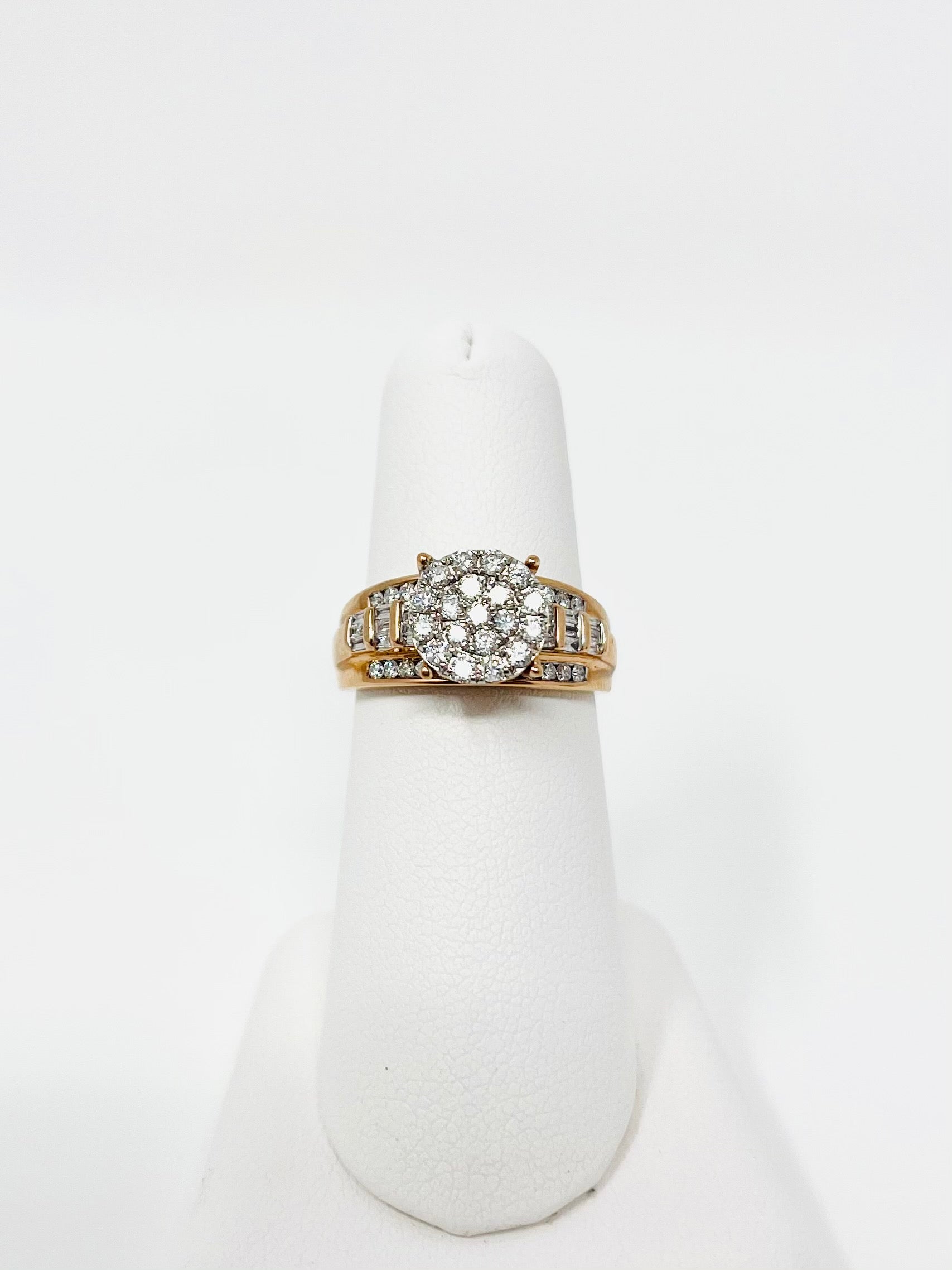  10K Rose Gold Diamond Cluster Bridal Wedding Ring 1CT