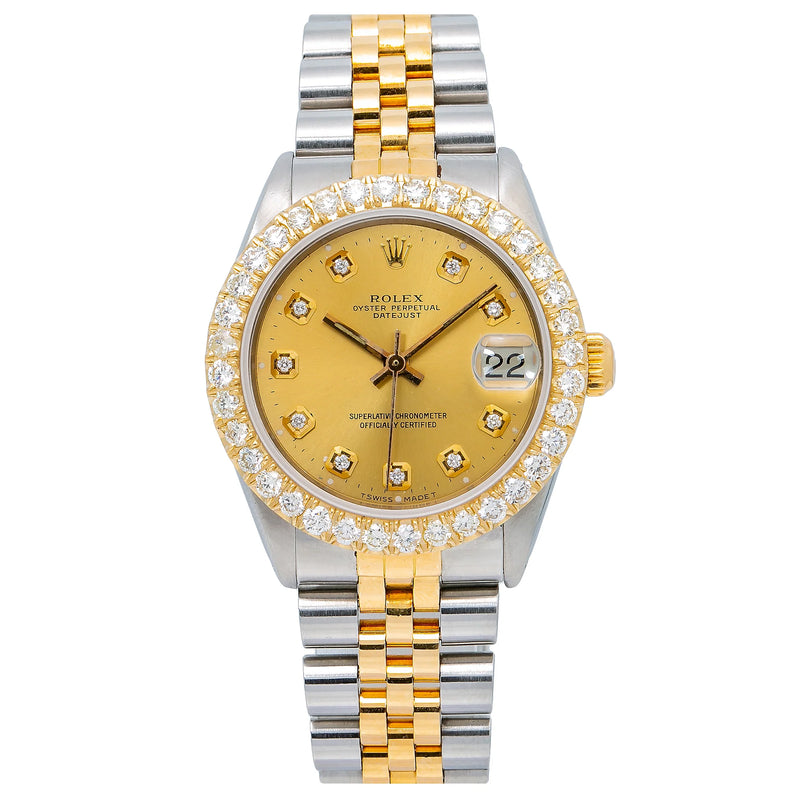 [CUSTOMIAZBLE] LADIES ROLEX 26MM TWO-TONE PRE-OWNED DIAMOND BEZEL 1CT