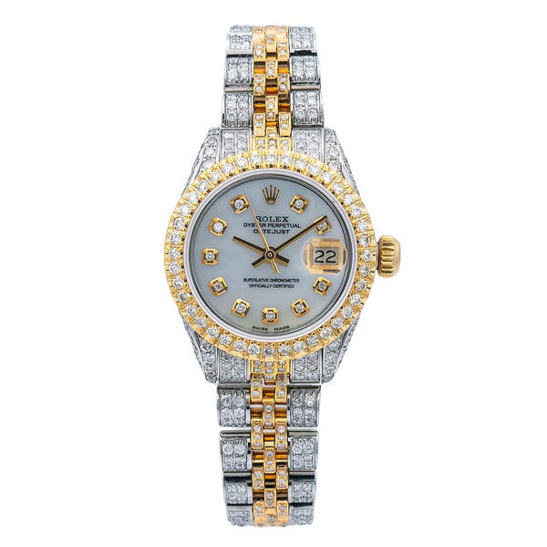 [CUSTOMIAZBLE] LADIES ROLEX 26MM TWO-TONE PRE-OWNED ICED OUT