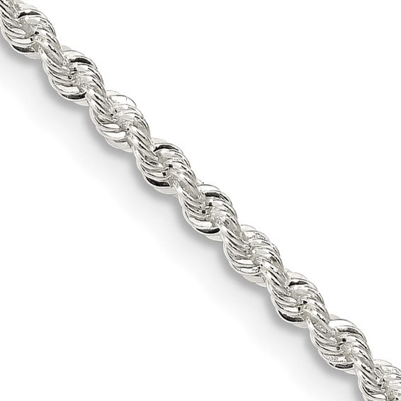 2.25mm 925 Sterling Silver Solid Diamond Cut Rope Chain