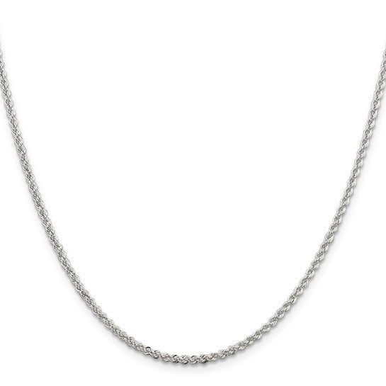 2.25mm 925 Sterling Silver Solid Diamond Cut Rope Chain