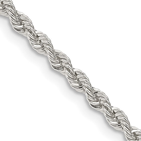 2.5mm 925 Sterling Silver Solid Diamond Cut Rope Chain