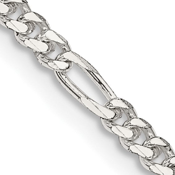 2.85mm 925 Sterling Silver Solid Figaro Chain