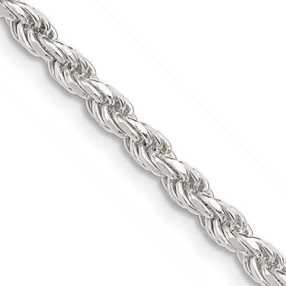 3.2mm 925 Sterling Silver Solid Diamond Cut Rope Chain
