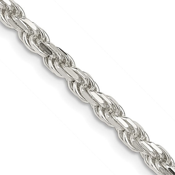 3.75mm 925 Sterling Silver Solid Diamond Cut Rope Chain
