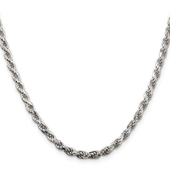 3.75mm 925 Sterling Silver Solid Diamond Cut Rope Chain