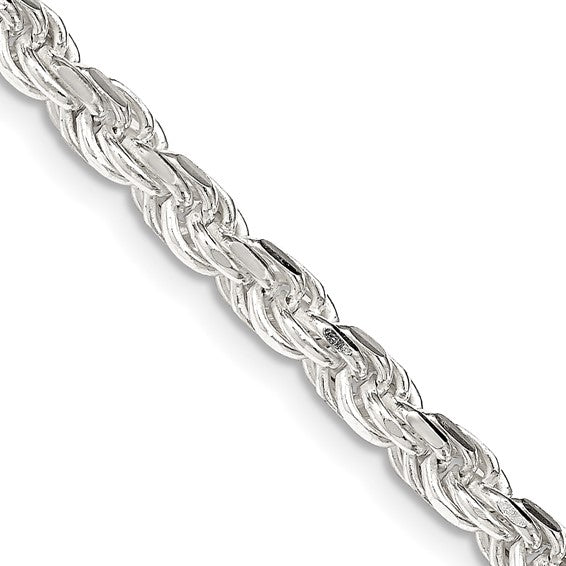 4.25mm 925 Sterling Silver Solid Diamond Cut Rope Chain