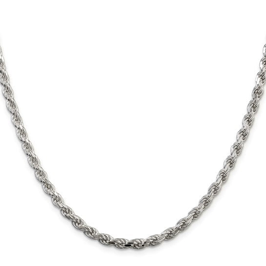 4.25mm 925 Sterling Silver Solid Diamond Cut Rope Chain