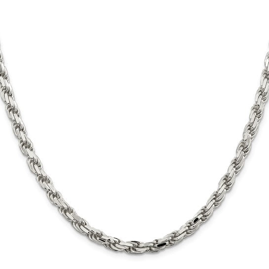 5.25mm 925 Sterling Silver Solid Diamond Cut Rope Chain