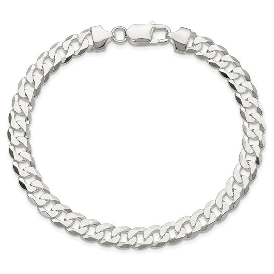 7.5mm Sterling Silver Solid Curb/Cuban Bracelet