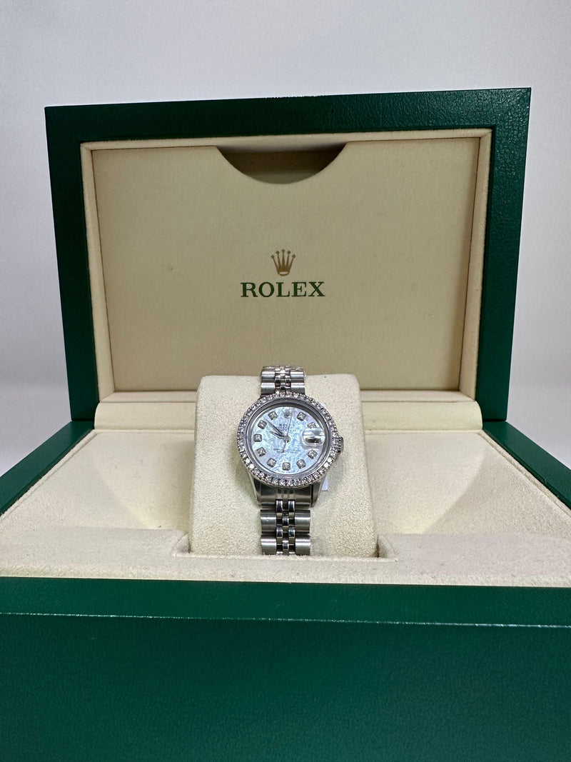 [CUSTOMIAZBLE] LADIES ROLEX 26MM STAINLESS STEEL PRE-OWNED 3CT BEZEL