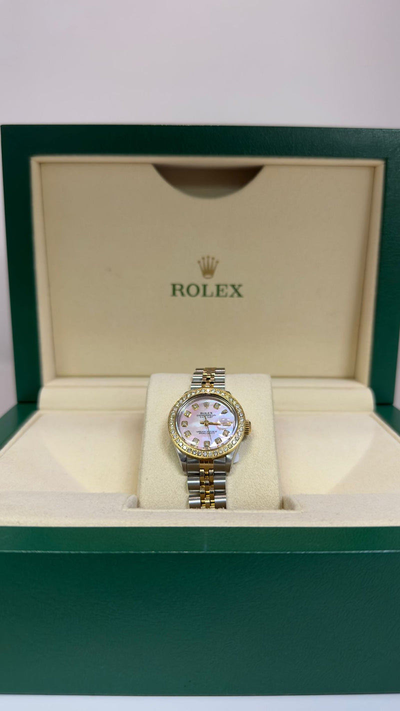 [CUSTOMIAZBLE] LADIES ROLEX 26MM TWO-TONE PRE-OWNED DIAMOND BEZEL 2CT