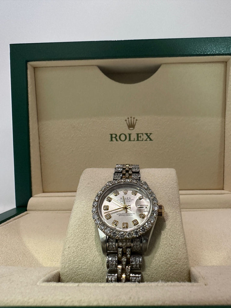 [CUSTOMIAZBLE] LADIES ROLEX 26MM STAINLESS STEEL PRE-OWNED ICED OUT