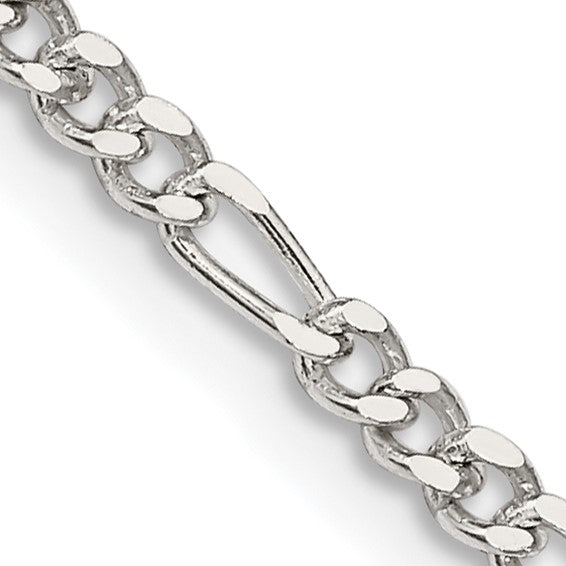 2.5mm 925 Sterling Silver Solid Figaro Chain