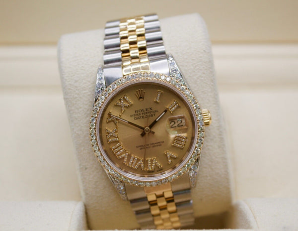 [CUSTOMIAZBLE] LADIES ROLEX 31MM TWO-TONE PRE-OWNED 3CT DIAMOND BEZEL
