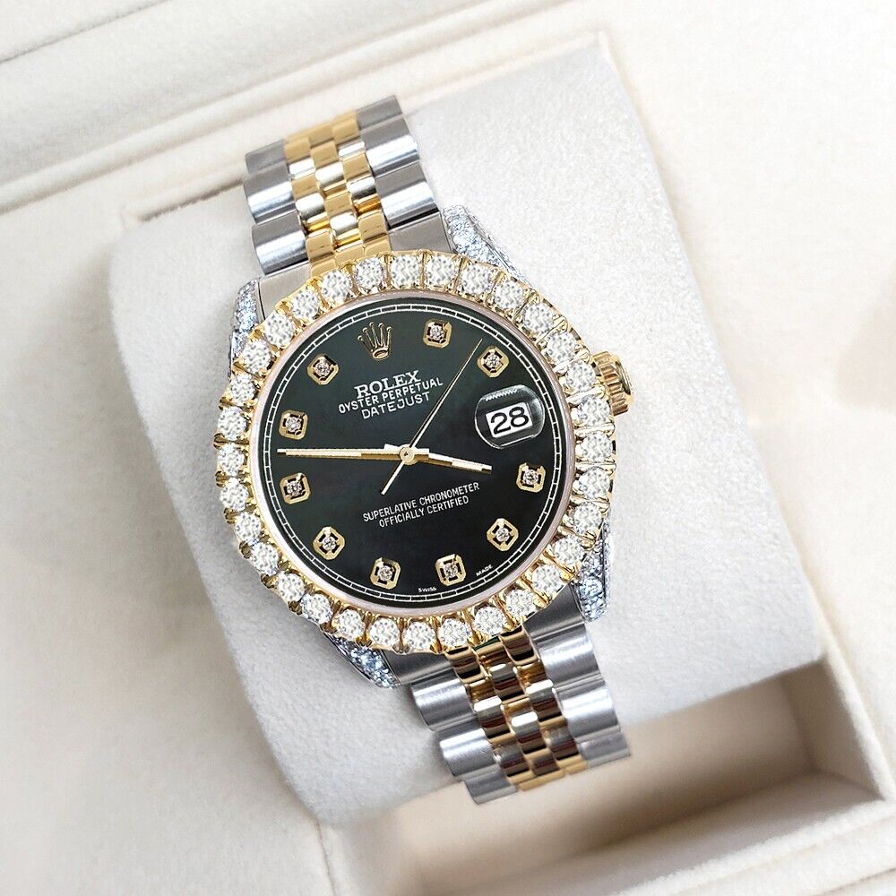 [CUSTOMIAZBLE] LADIES ROLEX 31MM TWO-TONE PRE-OWNED 4CT DIAMOND BEZEL