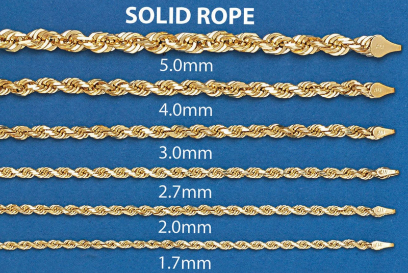 10K 15mm Solid Rope Bracelet