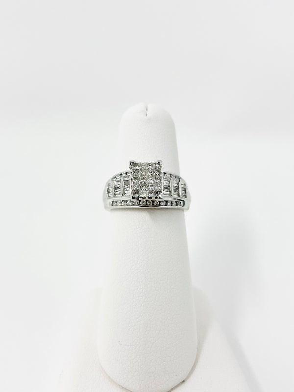 Anillo de compromiso de boda nupcial con racimo de diamantes cuadrados de princesa de oro blanco de 10 quilates 1 