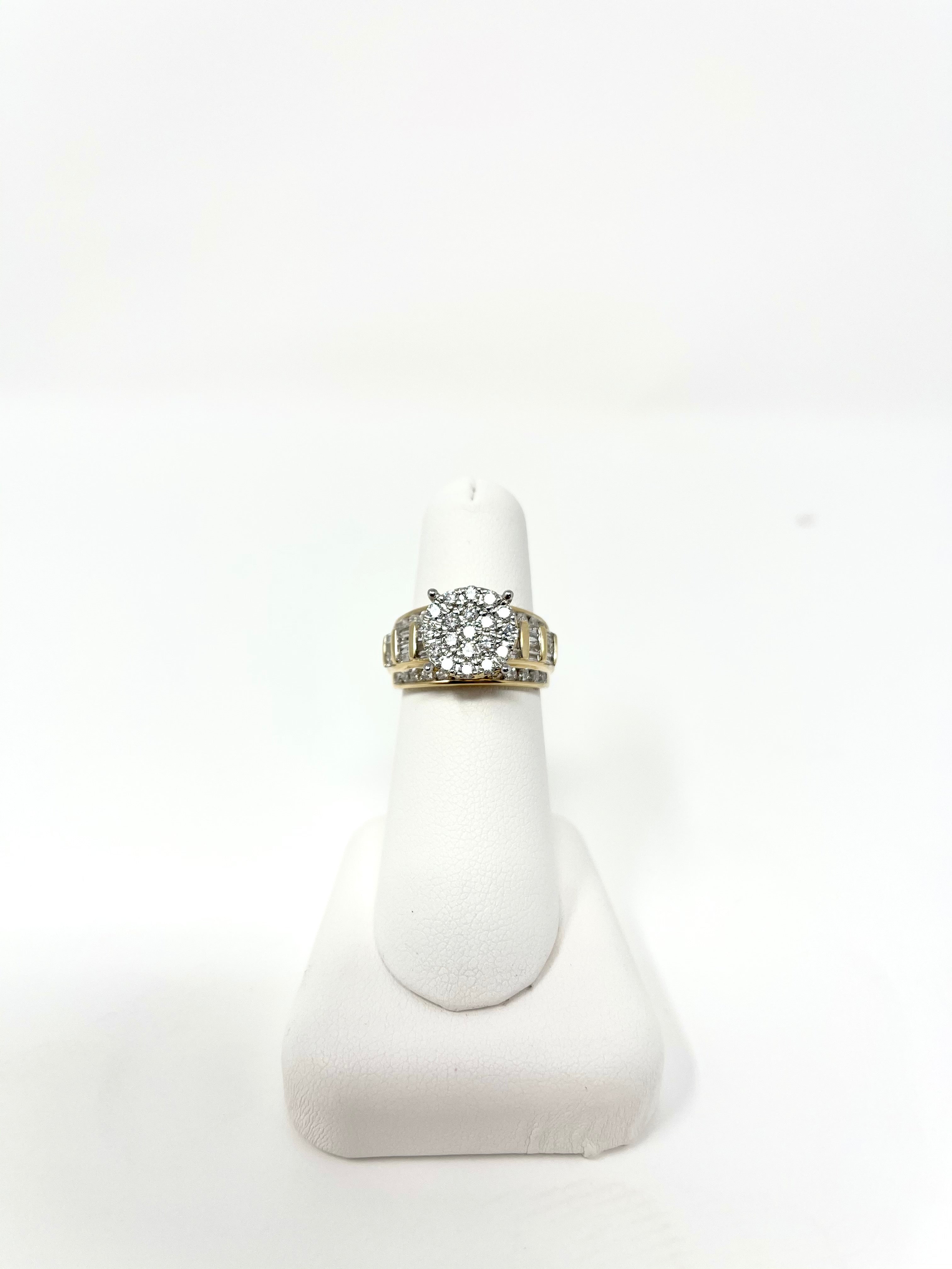 10K Yellow Gold Diamond Cluster Bridal Wedding Ring