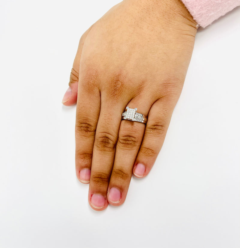 10K White Gold Princess Square Diamond Cluster Bridal Wedding Engagement Ring 0.5Ct