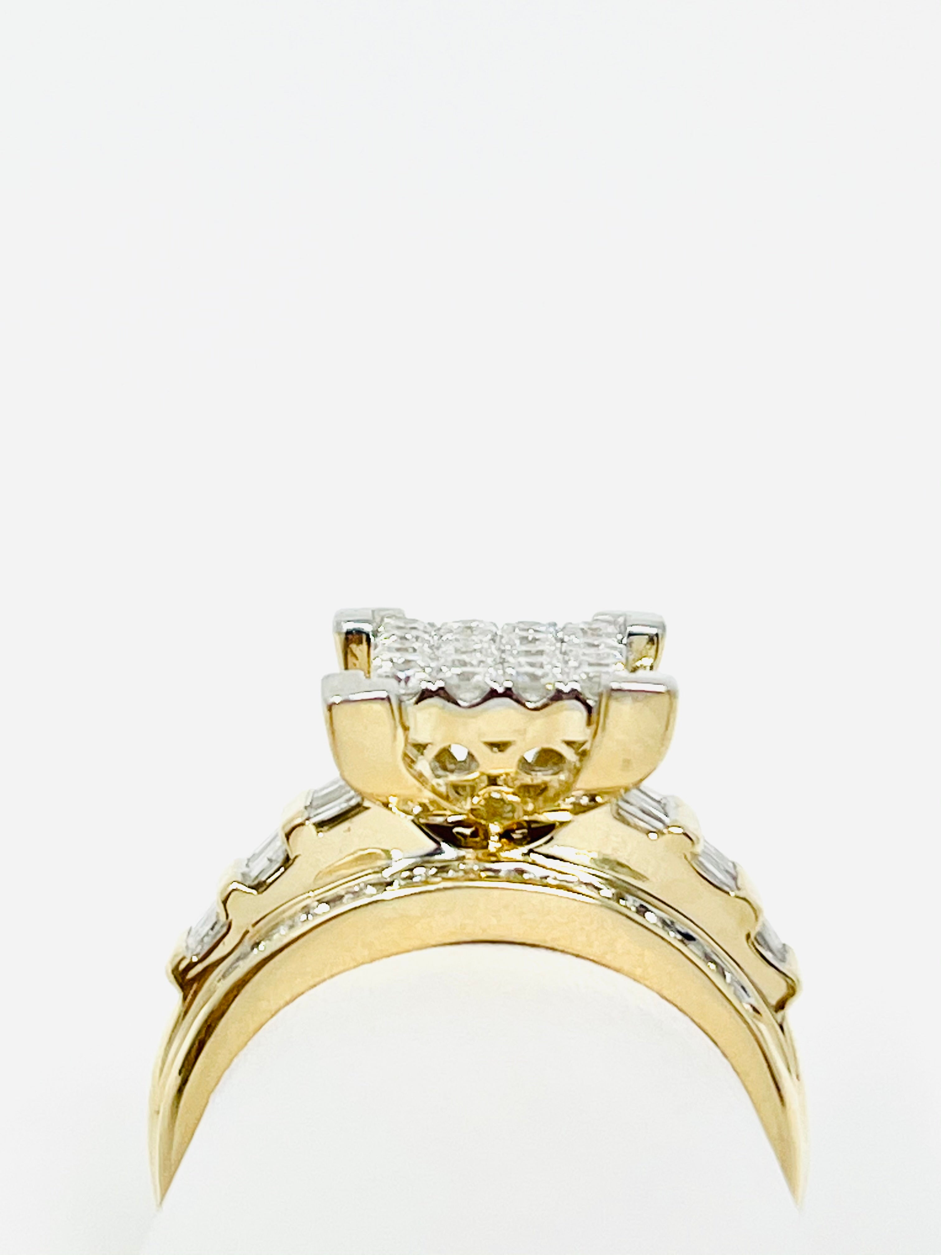 Anillo de compromiso de boda nupcial con racimo de diamantes cuadrados de princesa de oro amarillo de 10Q 1 
