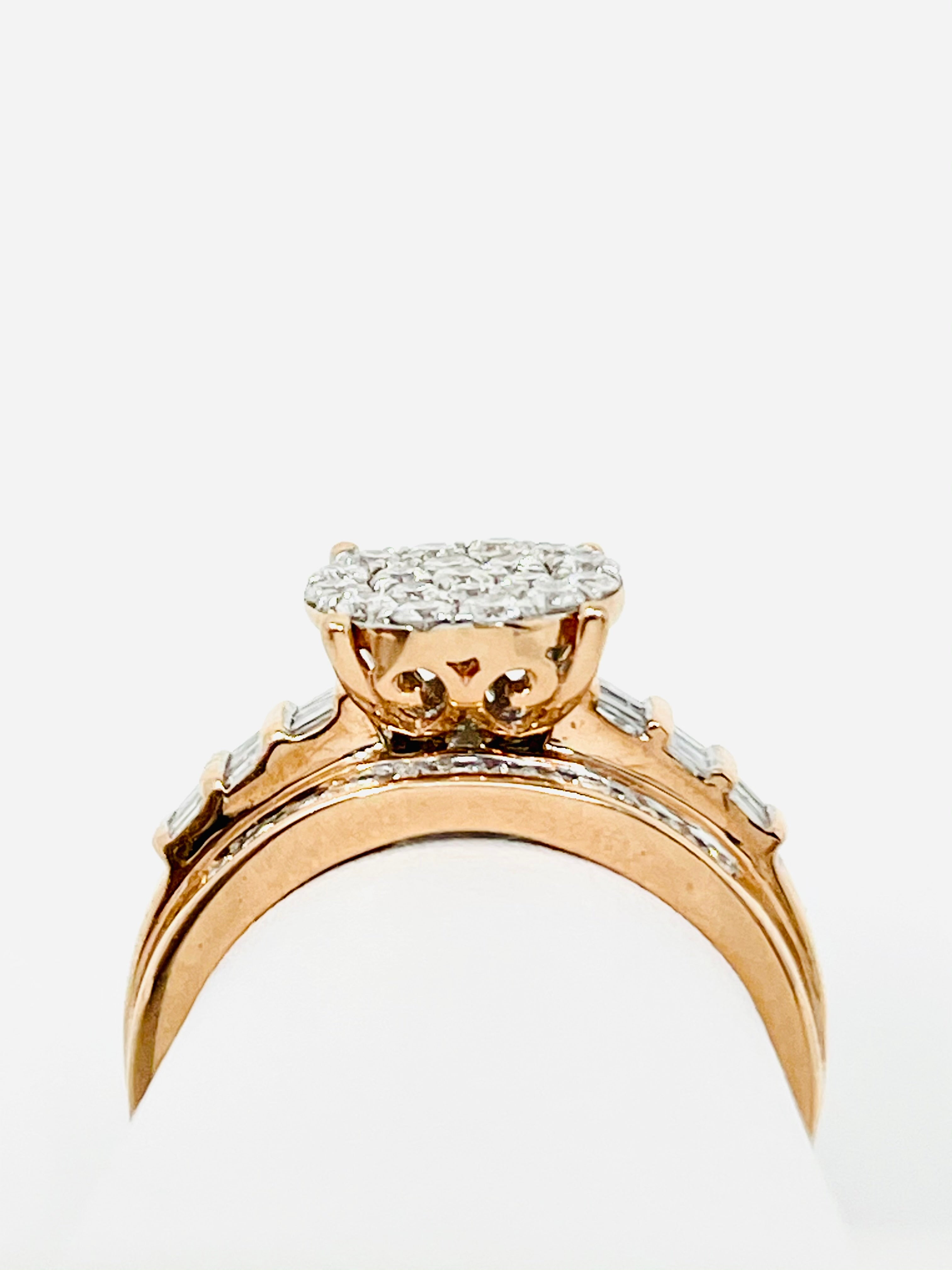Anillo de compromiso de boda nupcial de racimo de diamantes redondos de oro rosa de 10Q 2 