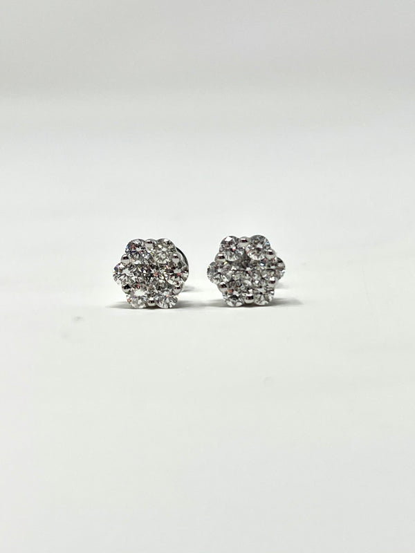 14K White Gold Flower 0.75 Cttw Diamond Earring