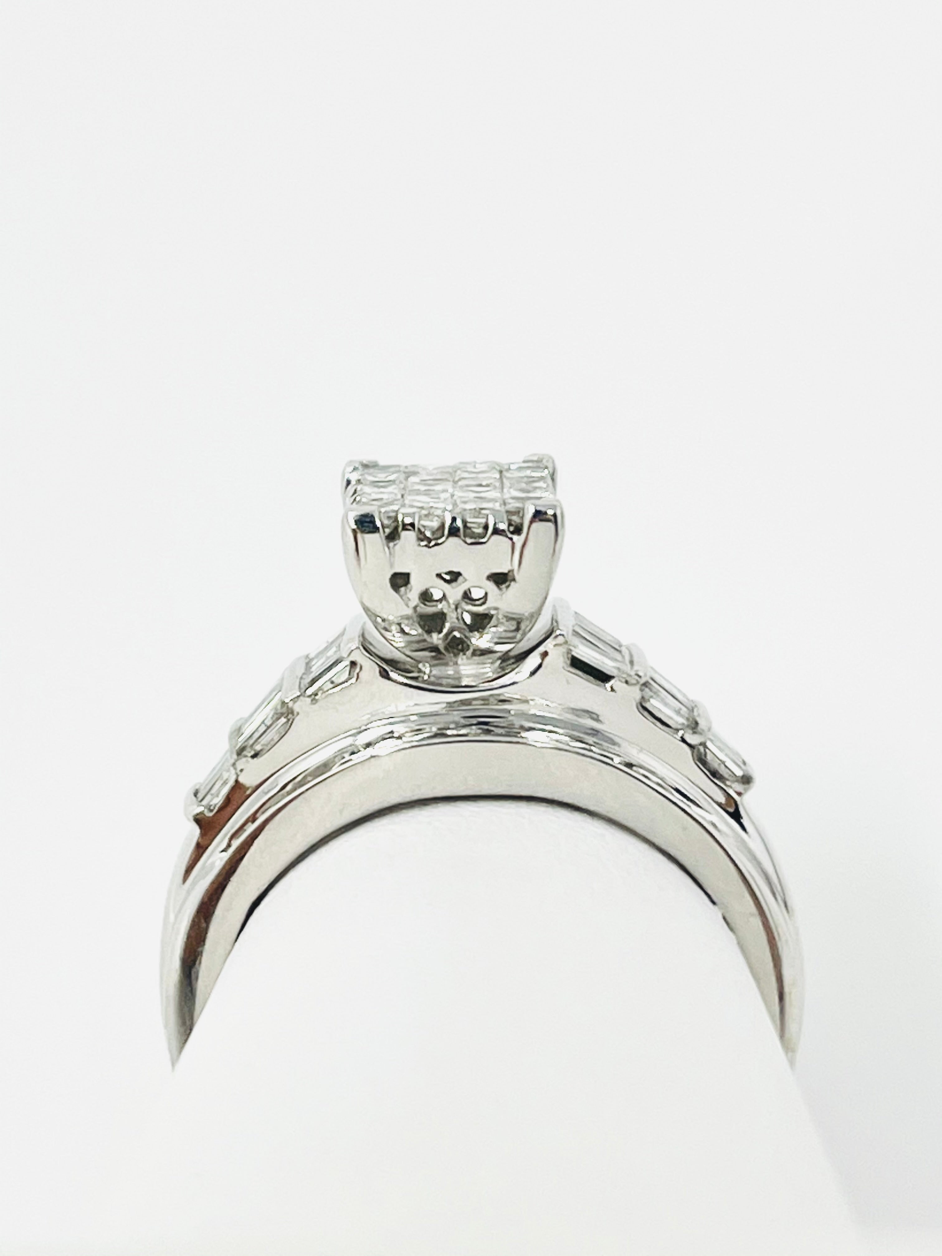 10K White Gold Princess Square Diamond Cluster Bridal Wedding Engagement Ring 1Ct