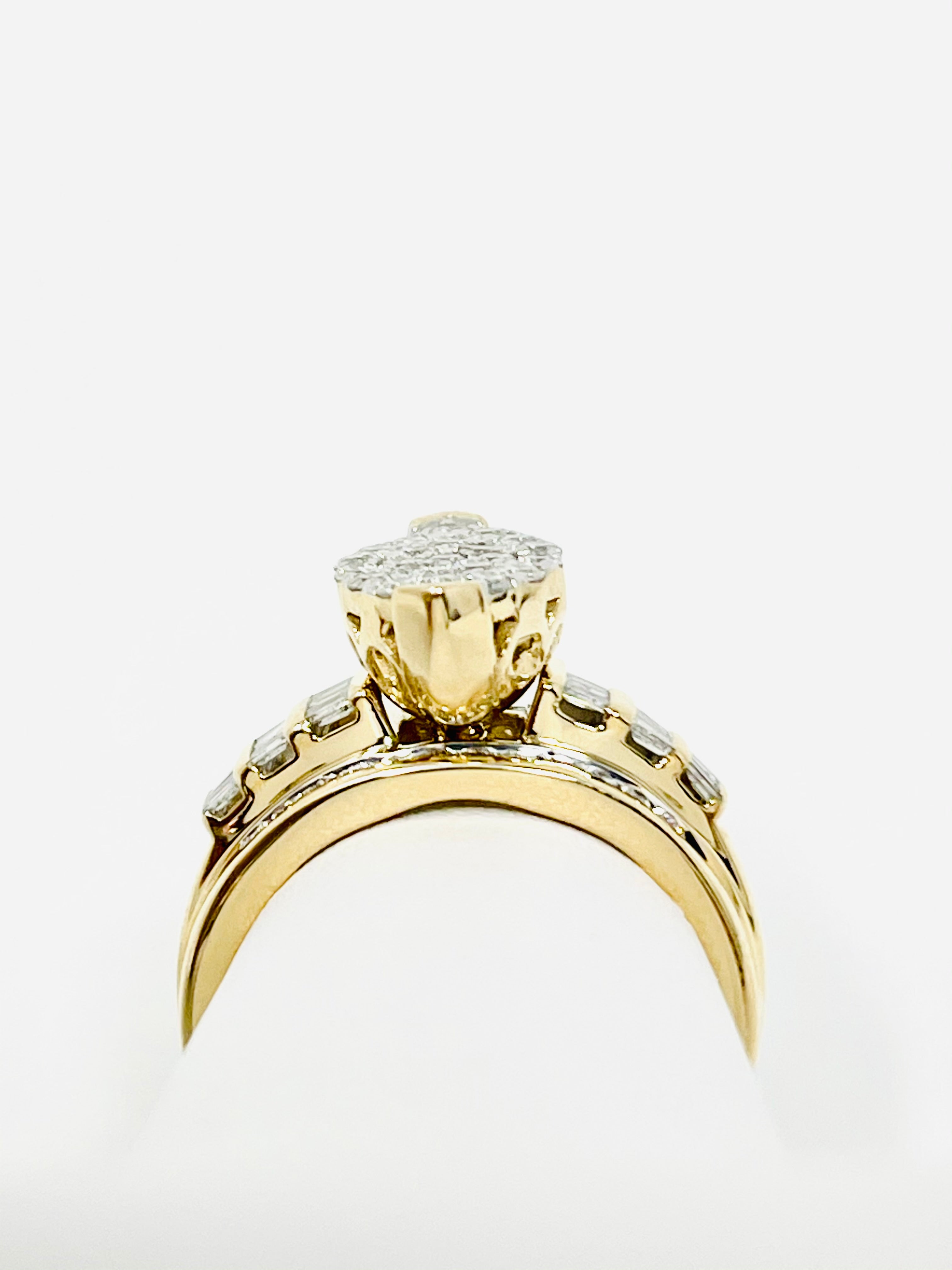 Anillo de compromiso de boda nupcial con racimo de diamantes marquesa de oro amarillo de 10 quilates 1.5 