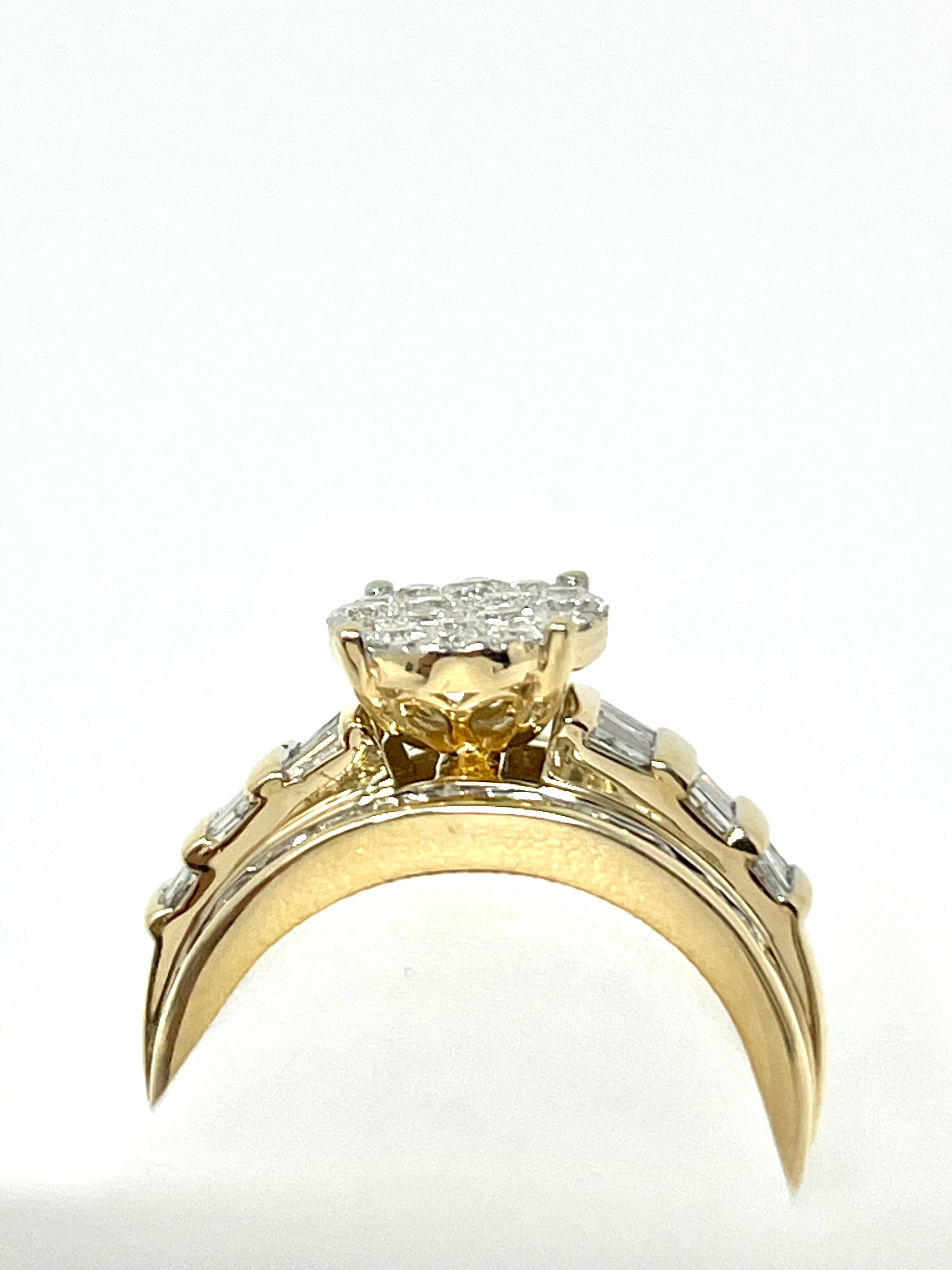 Anillo de compromiso de boda nupcial con racimo de diamantes redondos de oro amarillo de 10 quilates 1.5 