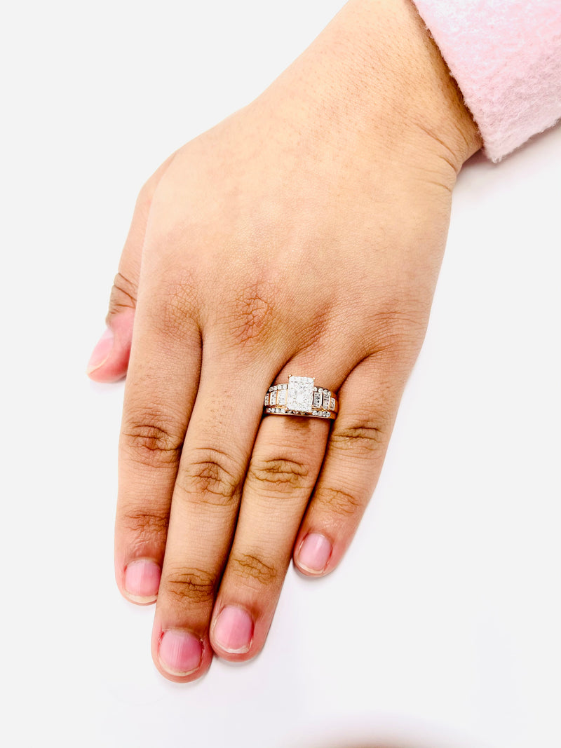 Anillo de compromiso de boda nupcial con racimo de diamantes cuadrados de princesa de oro rosa de 10Q 1 