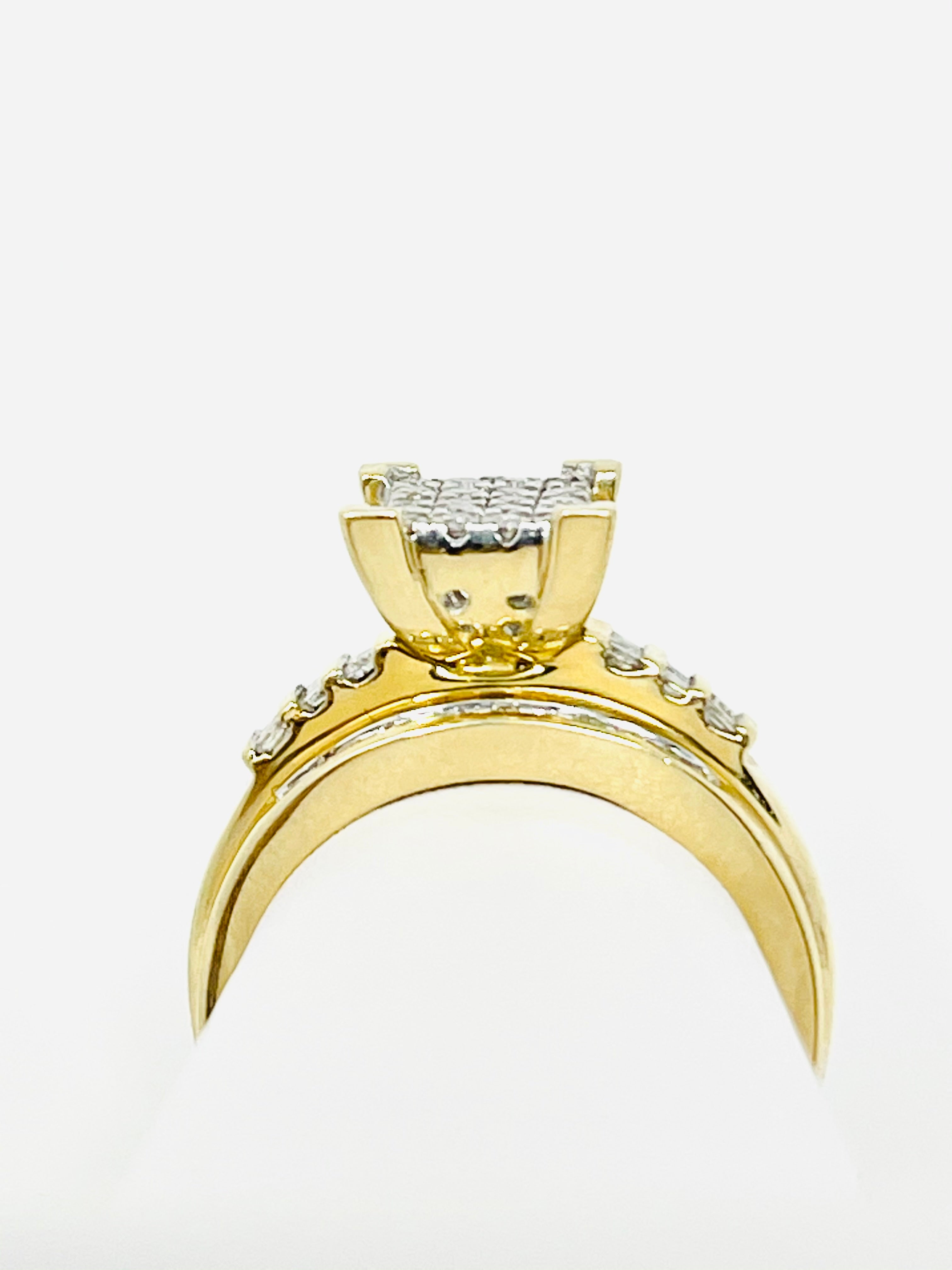 10K Yellow Gold Princess Square Diamond Cluster Bridal Wedding Engagement Ring 0.5Ct