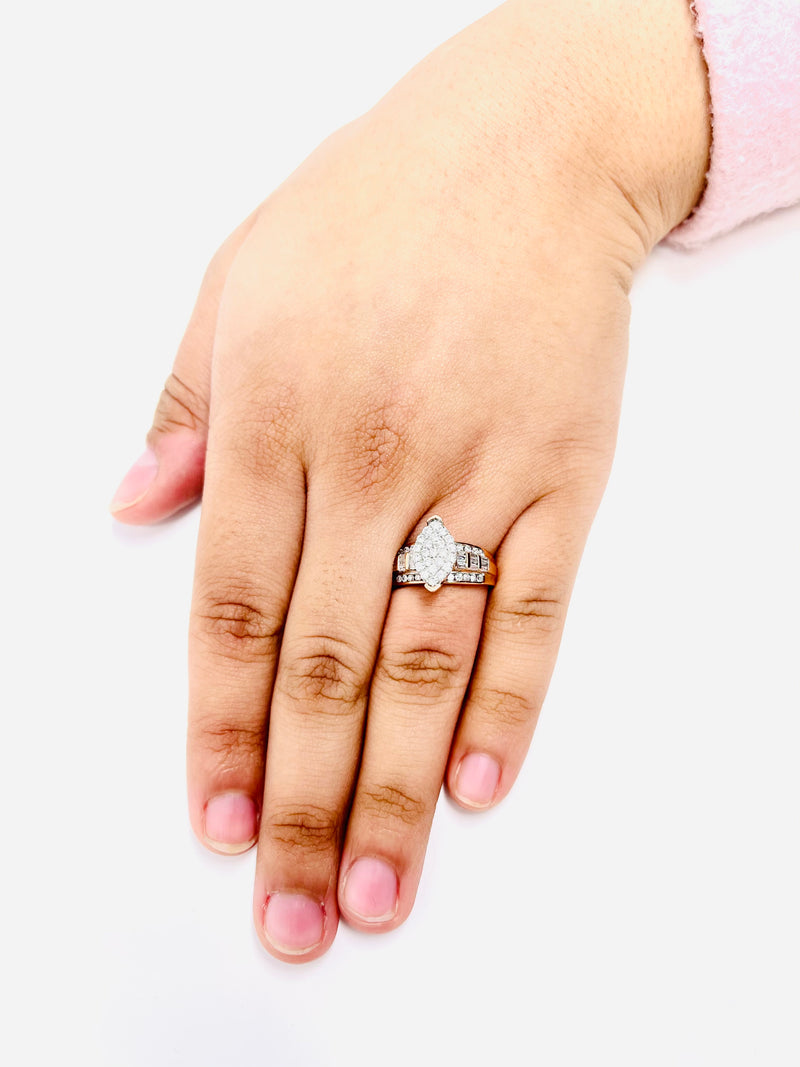 10K Rose Gold Marquise Diamond Cluster Bridal Wedding Engagement Ring 1.5