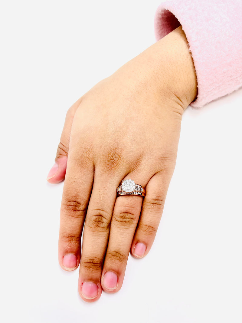 10K Rose Gold Round Diamond Cluster Bridal Wedding Engagement Ring 2Ct