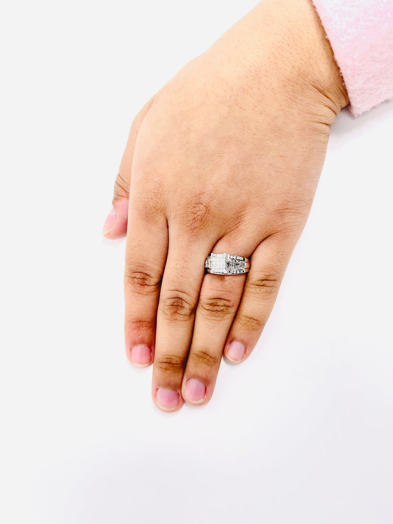 10K White Gold Princess Square Diamond Cluster Bridal Wedding Engagement Ring 2Ct