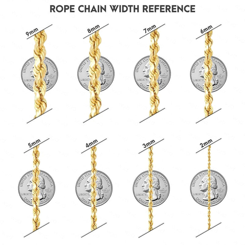 14K 15mm Solid Diamond Cut Rope Chain