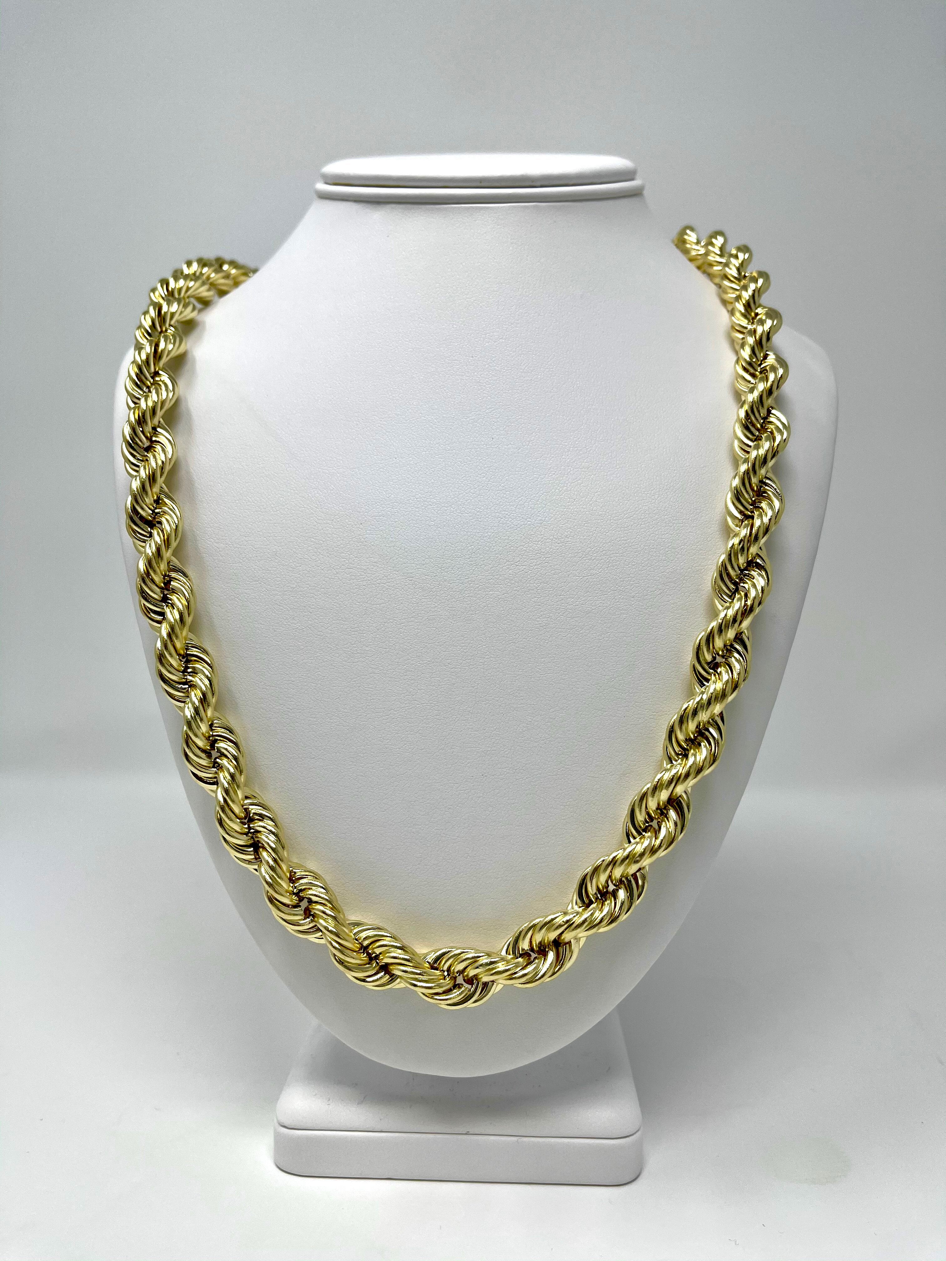 10K 10mm Semi-Solid Diamond Cut Gold Rope Chain