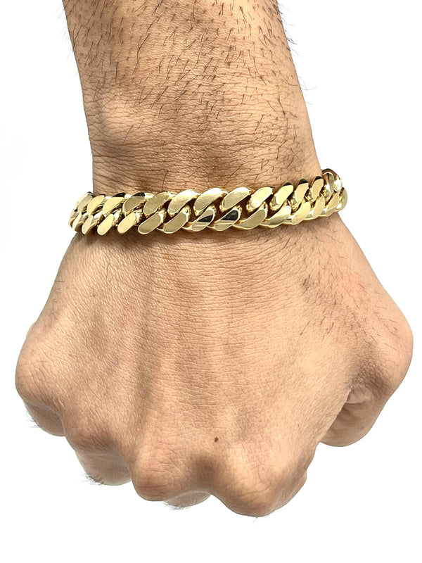 10mm Solid Cuban Link Bracelet in 14K Yellow Gold - Las Villas Jewelry